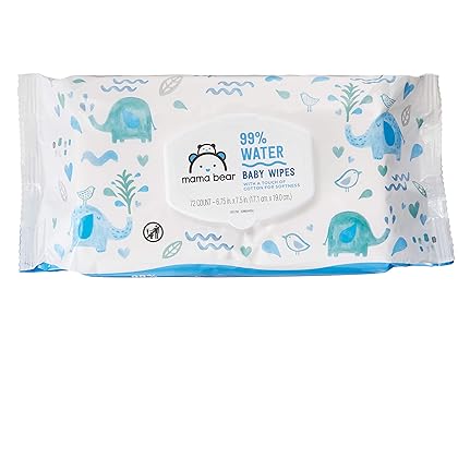 Amazon Brand - Mama Bear 99% Water Baby Wipes, Hypoallergenic, Fragrance Free, 432 Count (6 Packs of 72)