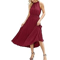 Dressystar Spring Dress for Women 2024 Casual Halter Neck Pleated Dress for Women Sleeveless Midi Cocktail Party Prom Dress