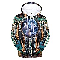 Mens Hoodies Pullover Ethnic Style 3D Digital Printing Pullover Sweater with Hooded Sweatshirts Hoodies