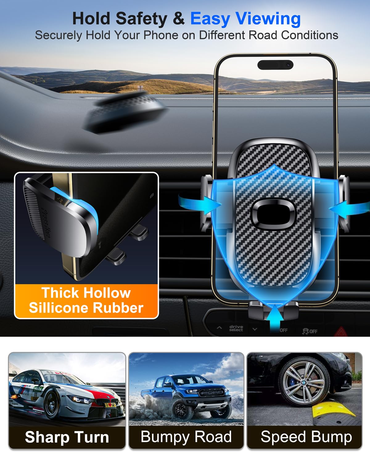 FESIYOYE Car Phone Holder[Military-Grade 360°Suction Cup]Phone Holders for Your Car Universal Accessories Air Vent Dashboard Windshield Phone Mount Automotive Cradles Fit for iPhone Android Smartphone