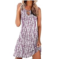 Summer Dresses for Women 2023 Trendy Boho Floral Print Beach Cover Up Crew Neck Sleeveless Sundresses Mini Tank Dress