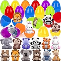 24 PCS Prefilled Easter Eggs with Animal Finger Puppets, Plastic Easter Eggs with Toys Inside for Kids Toddlers, Easter Basket Stuffers Gifts Party Favors and Classroom Prize Supplies (Safari Animals)