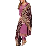 ladyline Wedding Partywear Maslin Silk Embroidered Salwar Kameez Suit with Banarasi Dupatta