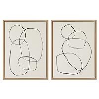 Sylvie Modern Circles and Going in Circles Framed Linen Textured Canvas Wall Art by Teju Reval, Set of 2, 18x24 Natural, Beautiful Abstract Wall Decor