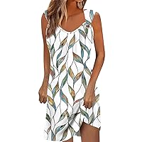 Beach Dresses for Women Vacation Dresses for Women 2024 Summer Sparkly Patchwork Fashion with Sleeveless Round Neck Tunic Dresses White 3X-Large
