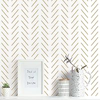 Erfoni Gold and White Peel and Stick Wallpaper Modern Herringbone Wallpaper Bathroom 17.7inch x 393.7inch Geometric Removable Contact Paper Peel and Stick Self Adhesive Cabinet Wall Paper Waterproof