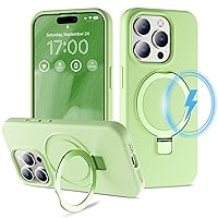 imluckies for iPhone 15 Pro Silicone Case with Magnetic Invisible Stand Compatible with MagSafe [Military Drop Protection], Slim Grip Shockproof Bumper Cover for Men Women 6.1” 2023, Light Green