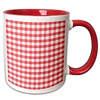 3dRose Red and white Gingham pattern-retro checks checkered Italian kitchen dining theme Ceramic Mug, 11 oz