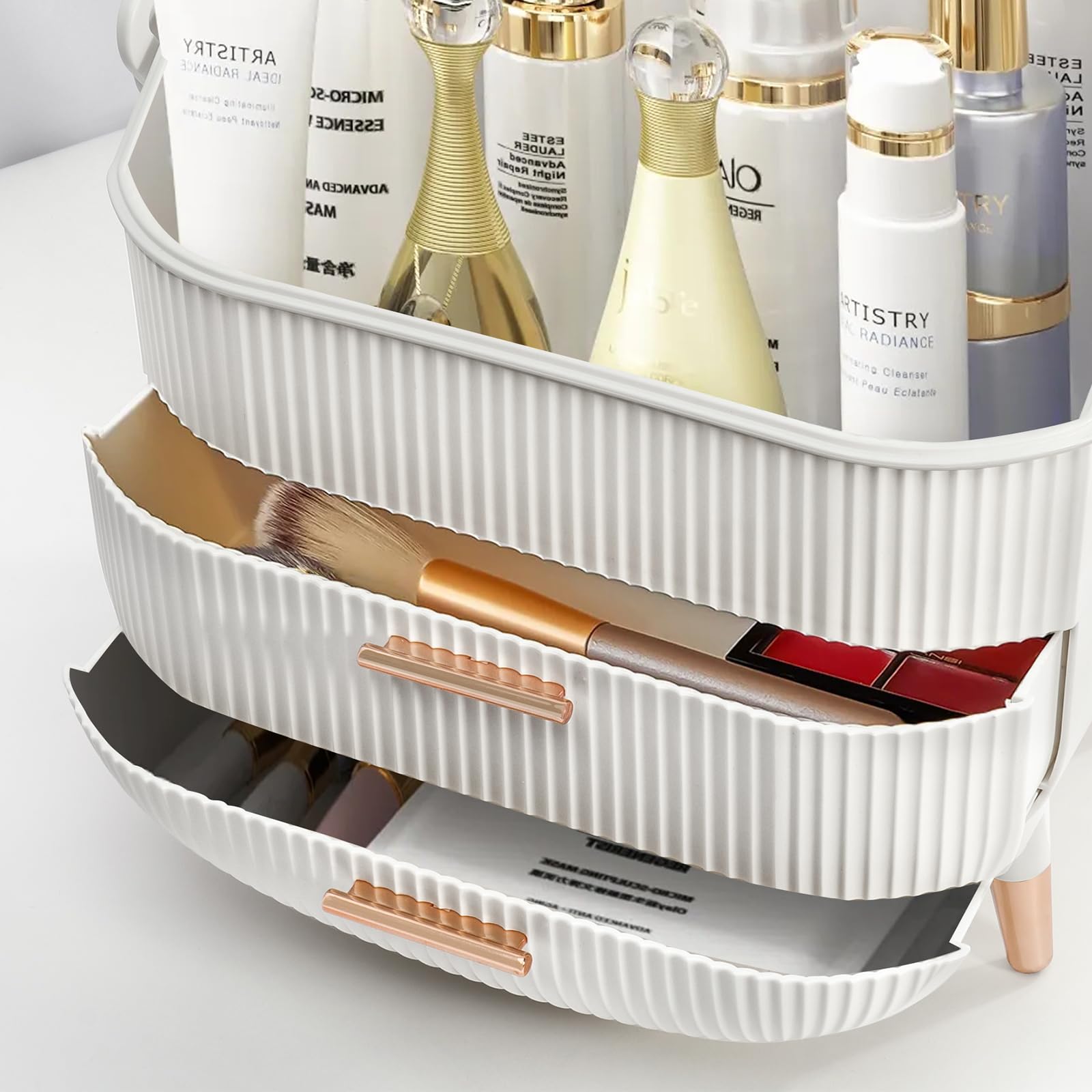 KQEBN Makeup organizer for vanity Skincare Organizer for Bathroom Countertop Vanity, Skin care product jewelry storage box.(WHITE)