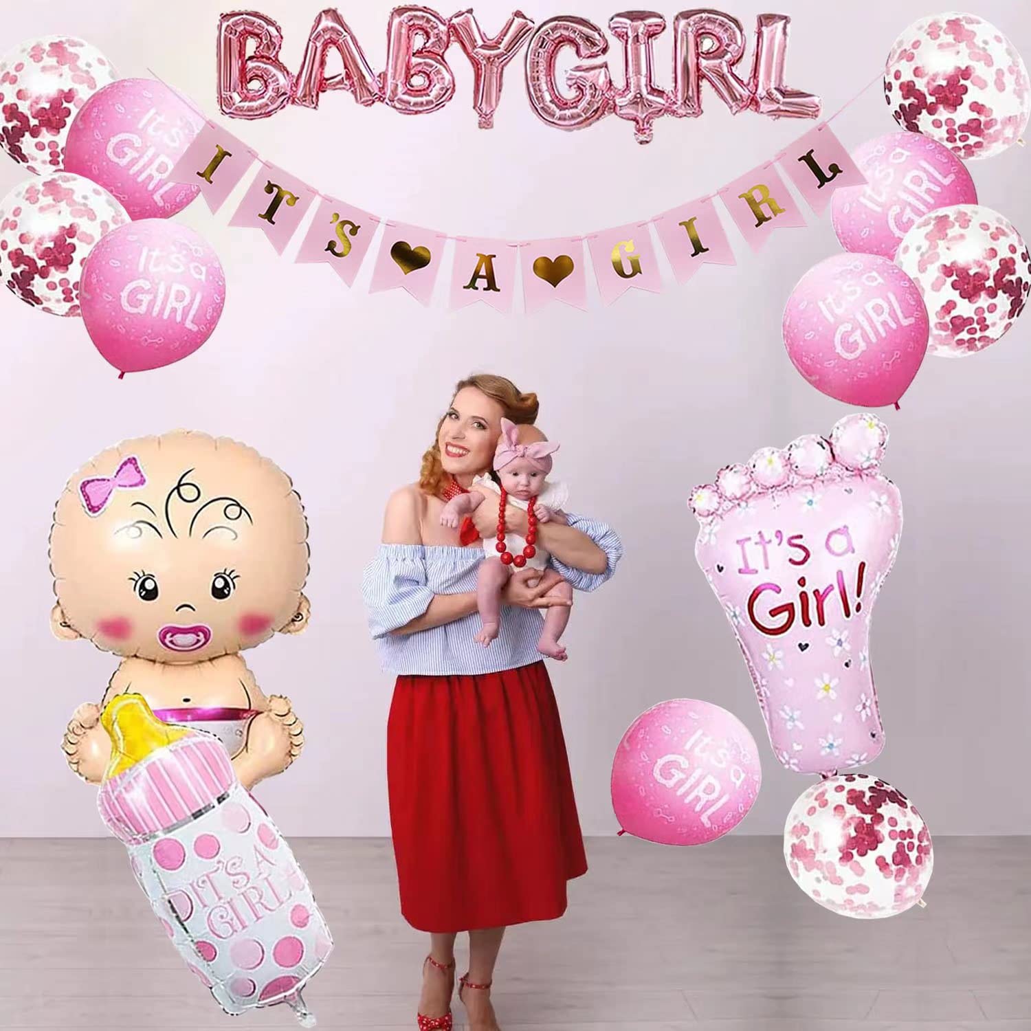 Pink Baby Shower Decorations for Girl: Girl Baby Shower Balloons,Baby Girl Shower Decoration, Baby Shower Girl Decorations, It`s a Girl Decorations for Baby Shower Girl Baby Shower Decor Kit