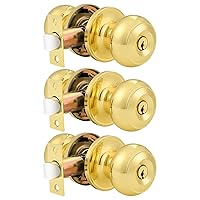 Probrico Entrance Door Knobs Door Lock Keyed Alike Lockset Polished Brass Same Key Round Ball Entry Door Knobs Pack of 3