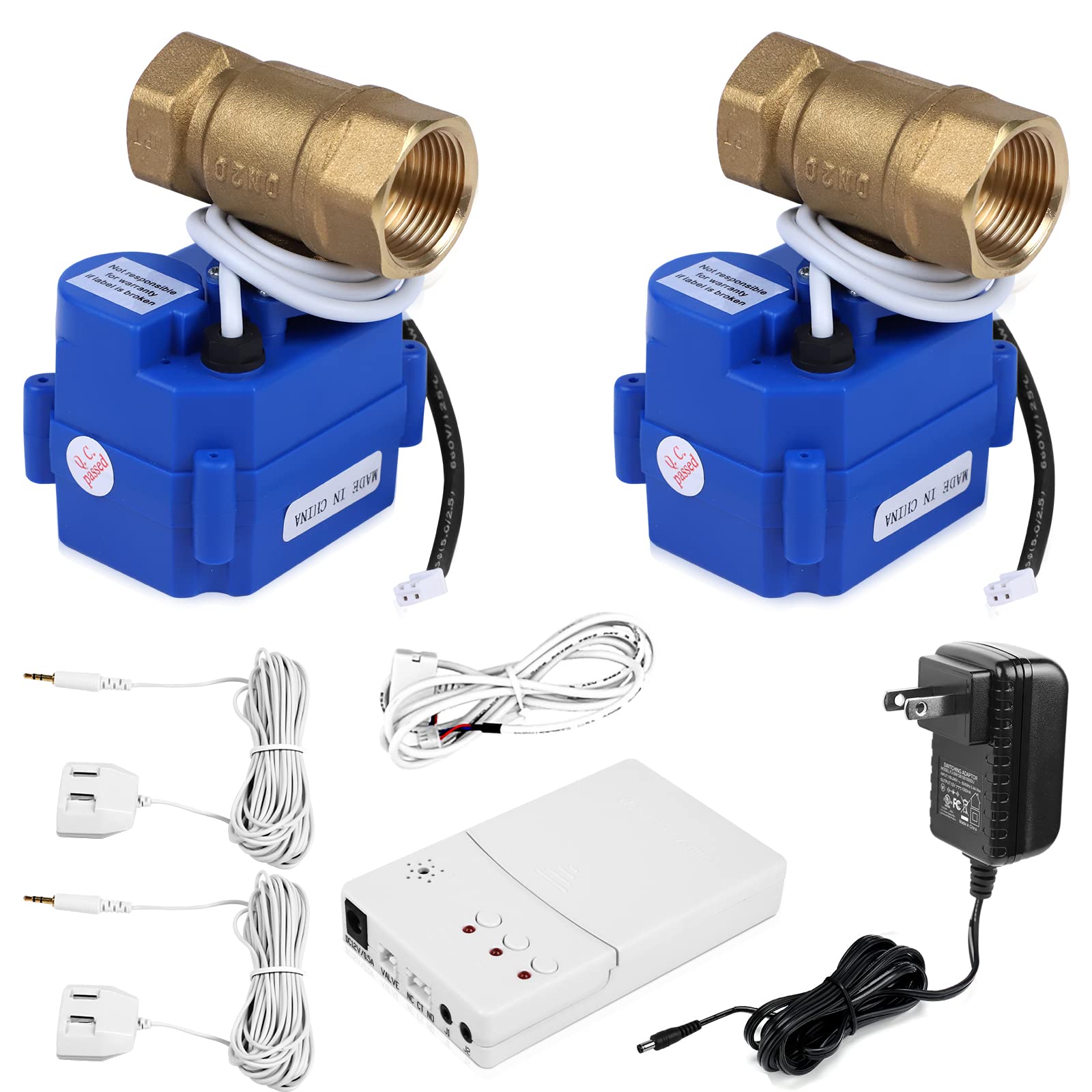 E-SDS Automatic Water Leak Shut Off Valve System,Water Leak Detector with 2 Valves,2 Sensors and Sounds Alarm,for Pipes 3/4 NPT,Flood Prevention fo...