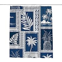 My Daily Bathroom Shower Curtain 60x72 inch - Retro Blue Tropical Palm Trees Leaves Pineapple Waterproof Fabric Polyester Bath Curtain Set with 12 Hooks