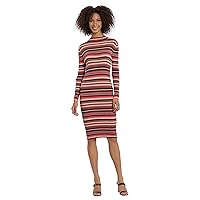 Maggy London Women's Long SLV Fitted Striped Midi Sweater Dress