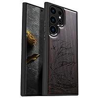 Carveit Wood Case for Galaxy S23 Ultra Case 2023 [Natural Wood & Black Soft TPU] Shockproof Protective Cover Unique Wooden Case Compatible with Samsung S23 Ultra (Sailboat-Blackwood)