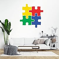 Autism Puzzle Piece Red Yellow Green Blue Vinyl Wall Decal Autism Awareness Wall Stickers Puzzle Piece Autistic Support Decorative Decals for Wall Nursery Wall Art Decor Sticker Living Room Bedroom