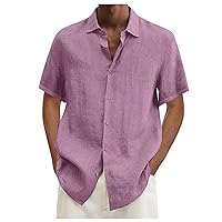 Men's Linen Shirts Designer Spring Summer Casual Cotton Solid Color Short Sleeve Shirts Loose, M XXXXL