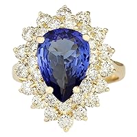 4.73 Carat Natural Blue Tanzanite and Diamond (F-G Color, VS1-VS2 Clarity) 14K Yellow Gold Luxury engagement Ring for Women Exclusively Handcrafted in USA