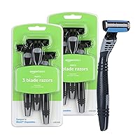 3-Blade Disposable Razors for Men, 6 Count (2 Packs of 3), Black (Previously Solimo)