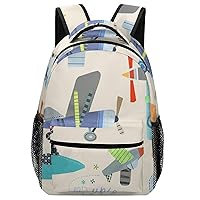 Airplane Print Travel Laptop Backpack Casual Daypack with Mesh Side Pockets for Book Shopping Work
