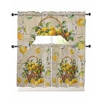 Rustic Lemon Kitchen Curtains Swag Valance and Tier Curtains Set 24 Inch Length, Rod Pocket Drape Panels Pair Swag Curtains for Bathroom/Cafe/Window Watercolor Retro Blooming Fruit Yellow