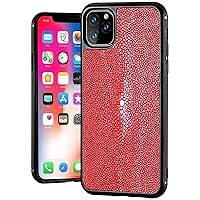 Luxurious Fully Wrapped Back Phone Cover, for Apple iPhone 13 Pro (2021) 6.1 Inch Pearl Fish Leather Case with Microfiber Lining (Color : Red)