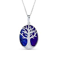 Lapis Turquoise Abalone White MOP Oval Wishing Tree Family Tree Of Life Pendant Necklace Western Jewelry For Women .925 Sterling Silver