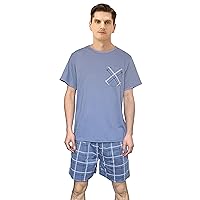 Men's Pyjamas Sets Lattice Short Pajama for Men Cotton Sleepwear T-Shirt Classic Pjs Sets