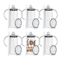 AGH Sublimation Sippy Cup Blank with Handles, 6 Pack 12 oz Straight Sublimation Tumblers Stainless Steel Insulated Skinny Tumblers with Splash-proof Lid, Shatterproof Water Tumbler