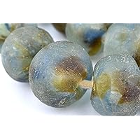 Super Jumbo Recycled Glass Beads - Beaded Wall Hangings - Extra Large African Sea Glass Beads 32-35mm - The Bead Chest (Blue Brown Swirl)