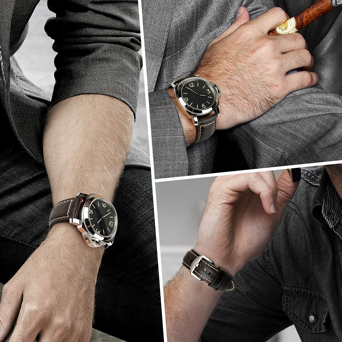 REZERO Watch Band, Vintage Oil Wax Leather Watch Straps 18mm 19mm 20mm 21mm 22mm 23mm 24mm 26mm Watch Belt for Men Women