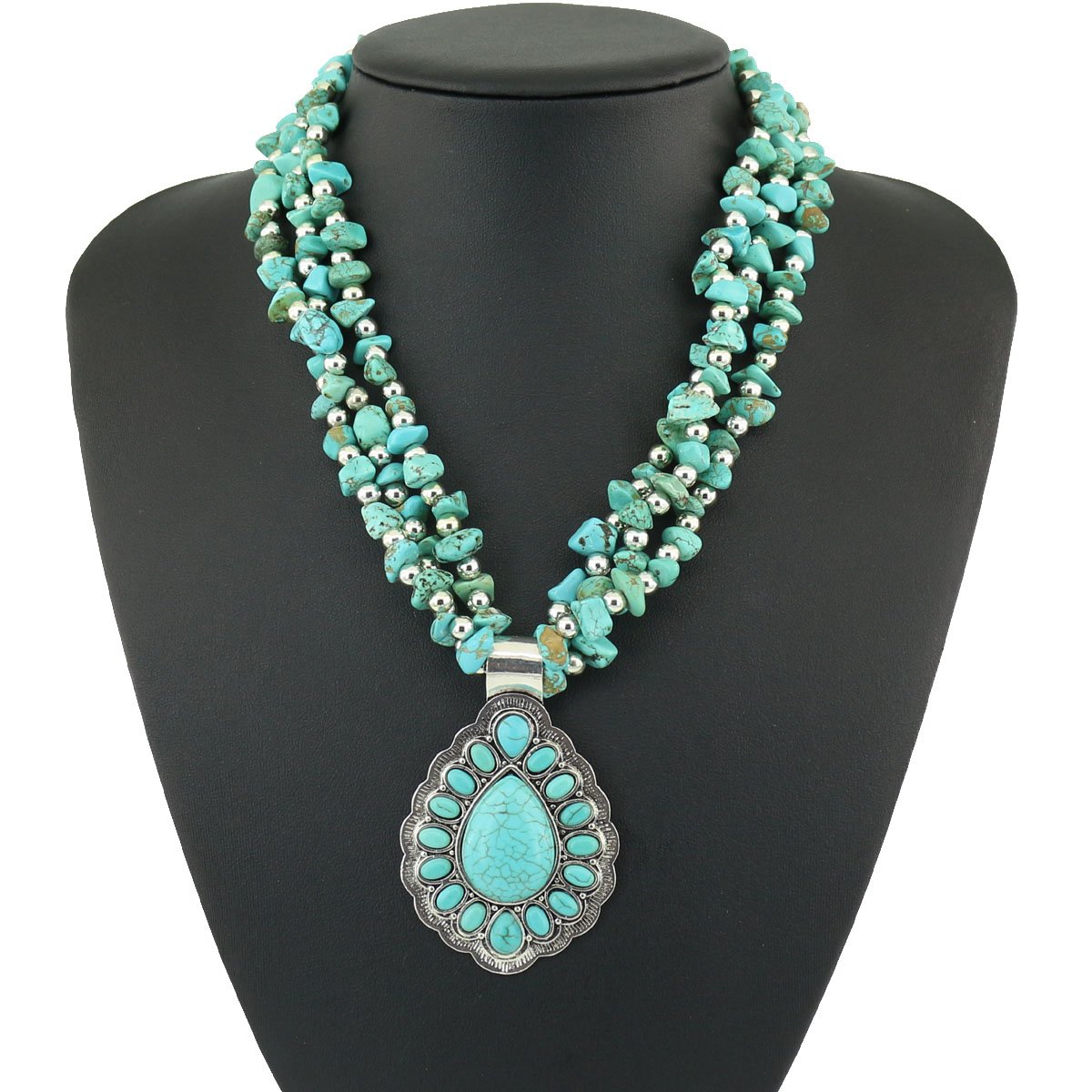 jianxi Vintage Alloy Synthetic Turquoise Necklace Fashion Jewelry Women