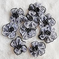 50PCS Organza Ribbon Flowers with Beads 1.18 inch 2-Layer Artificial Silk Flower Handmade Appliques Sewing Wedding Craft Present Wrapping Decoration (Black)
