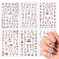 3D Cute Nail Stickers Self Adhesive Nail Design Stickers 6 Sheets Valentines Nail Stickers Romantic Cartoon Heart Love Nail Decals for Women Girls Kids DIY Manicure Decoration