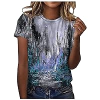 Summer Tops for Women, Womens Casual Tunics Short Sleeve Floral Printed Round Neck Loose Pullover Top T-Shirts