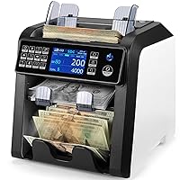 MUNBYN Dual Money Counter Machine Mixed Denomination and Sorter, Sort on DENOM/FACE/ORI, Value Counting, Counterfeit Detection 2 CIS/UV/MG/IR, Print Enabled, Mixed Bill Counter, 3Y Protection
