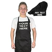 Personalized Chef Apron with Hat Set for chef Embroidered Design - Aprons for Women and Men, Kitchen Chef Apron with 2 Pockets and Long Ties, Adjustable Bib Apron for Cooking, Serving