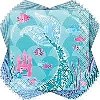 Mermaid Design Beverage Napkins (Pack of 16) - Enchanting Designs Perfect for Under-the-Sea Themed Parties & Celebrations