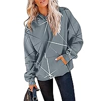 Womens Oversized Sweaters,Turtle Neck Bodysuit For Women Women's Autumn And Winter Printed Pullover Hooded Sweatshirt Long Sleeve Fashion Womens Sweater Striped Hoodie For Women (2-Gray,3X-Large)