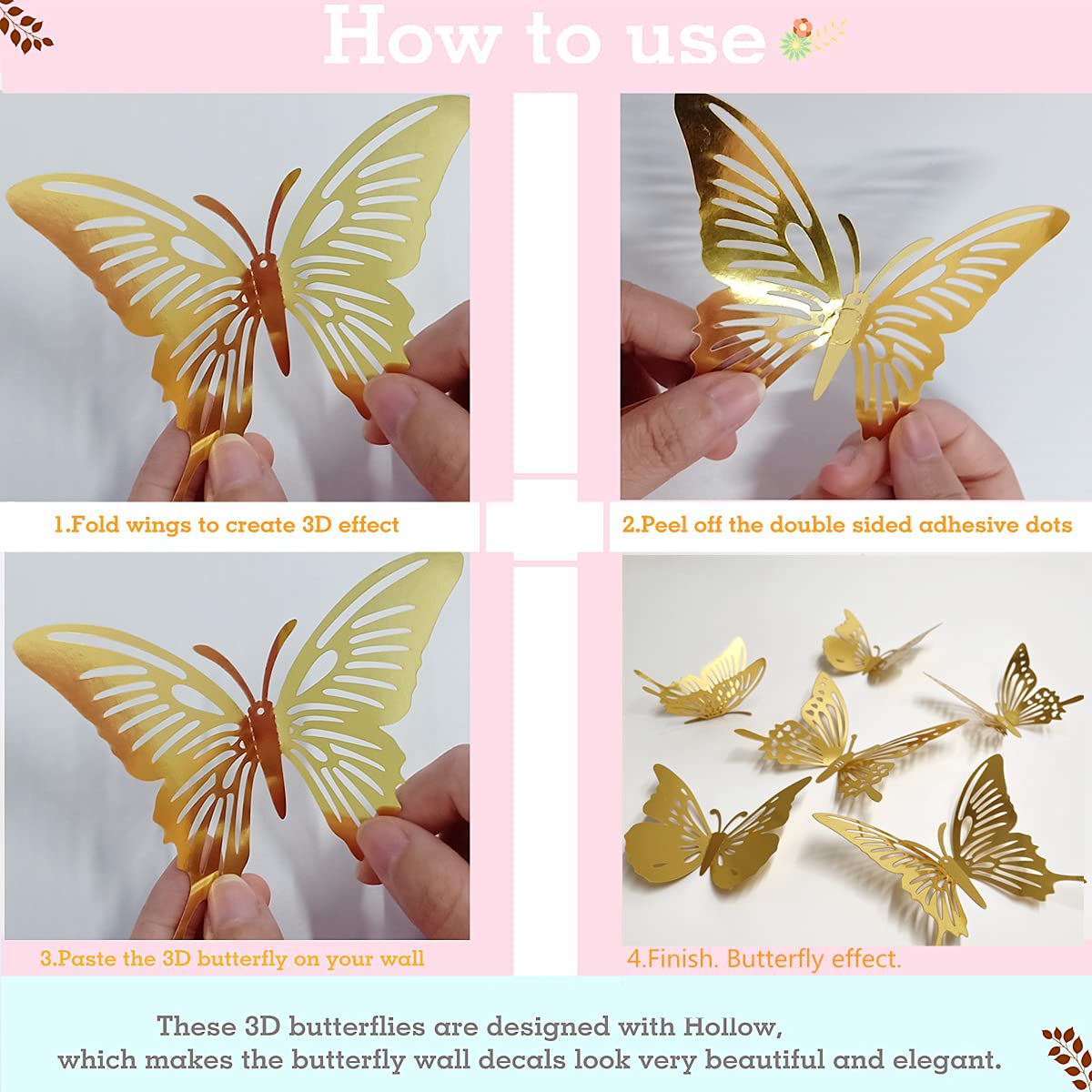 Mua 36Pcs 3D Butterfly Wall Stickers, 3 Sizes Butterfly Decoration ...