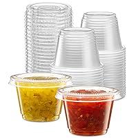 {2.5 oz - 100 Sets} Clear Diposable Plastic Portion Cups With Lids, Small Mini Containers For Portion Controll, Jello Shots, Meal Prep, Sauce Cups, Slime, Condiments, Medicine, Dressings, Crafts, Disposable Souffle Cups & Much more