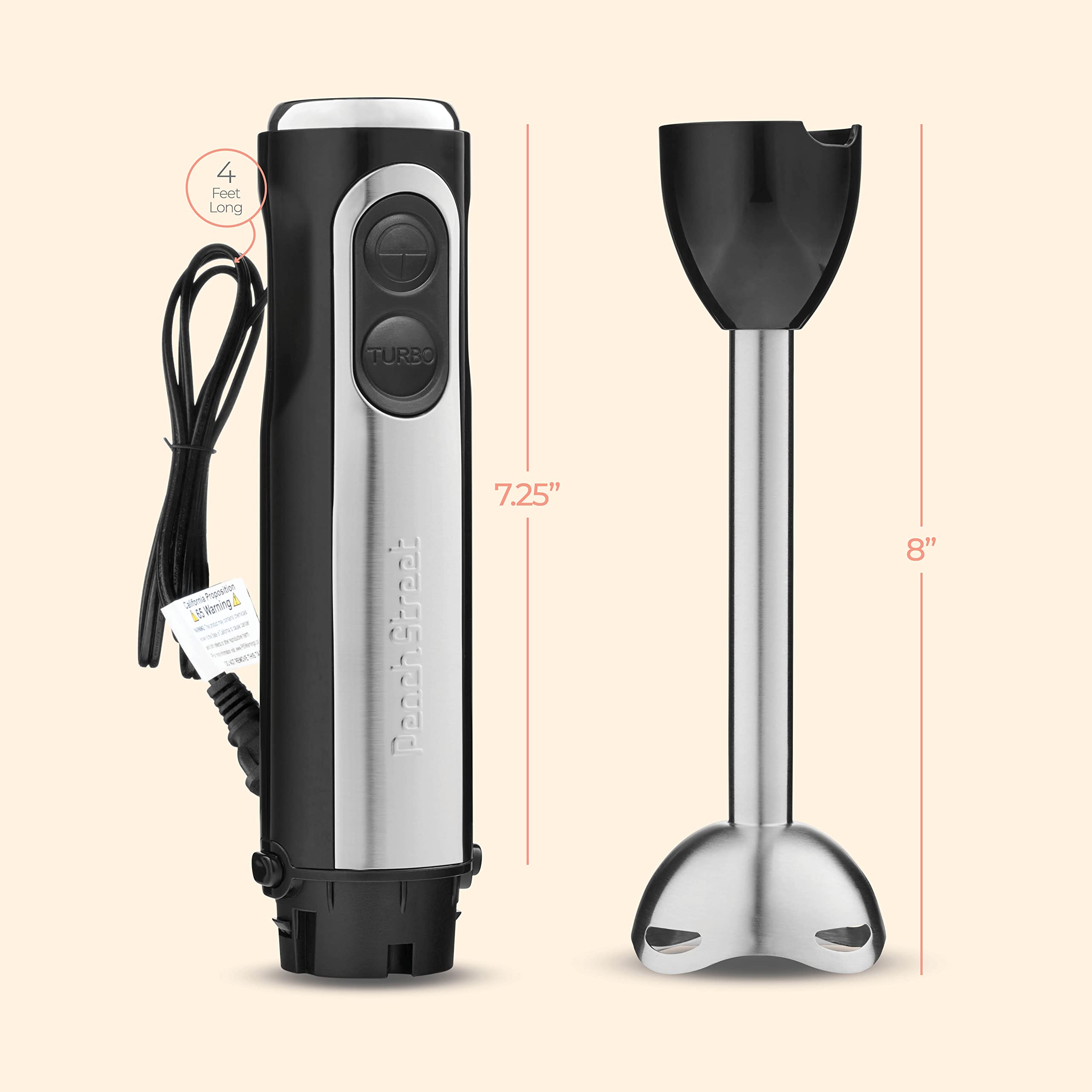 Powerful Immersion Blender, Electric Hand Blender 500 Watt with Turbo Mode, Detachable Base. Handheld Kitchen Gadget Blender Stick for Soup, Smoothie, Puree, Baby Food, 304 Stainless Steel Blades (Black)