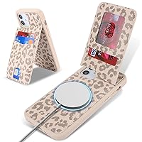 Ｈａｖａｙａ for iPhone 12 Wallet case magsafe Magnetic iPhone 12 pro case with Card Holder Back with Stand Leather Phone case for Women and Men-Off White Leopard Print