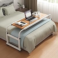 Overbed Table with Wheels, Bedside Table Adjustable Height and Length, Standing Over Bed Table, Rolling Medical Over Bed Desk for Full/Queen/King Beds (Color : Light Walnut, Size : 140cm/55.