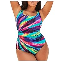 Women's Striped One Piece Swimsuit Plus Size Swimwear Tummy Control Push Up Slimming Modest Bathing Suits