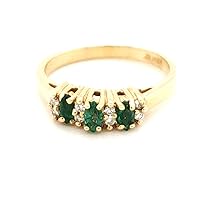 Emerald Ring Natural Flawless Emerald Marquise Diamond Ring in 14K Yellow Gold