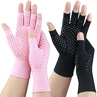 2 Pairs Arthritis Gloves, Compression Gloves for Women Men, Relieve Arthritis, Rheumatoid, Osteoarthritis, Carpal Tunnel Pain, Anti-Slip Fingerless Gloves for Hand Support (Pink+Pure Black,L)