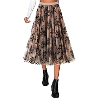 A Line Robe Mesh Flower for Women Embroidered Tulle See Through Long Skirt Y2K Casual High Waisted Skirts Maxi Skirts