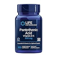 Life Extension Pantothenic Acid 500 mg – Pantothenic Acid with Calcium Supplement Pills – Essential B Vitamin For Optimal Health - Once Daily - Gluten-Free, Non-GMO, Vegetarian – 100 Capsules