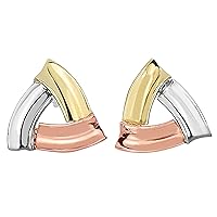 14k Tricolor Yellow Rose And White Gold Open Triangle Shaped Stud Earrings, 10mm